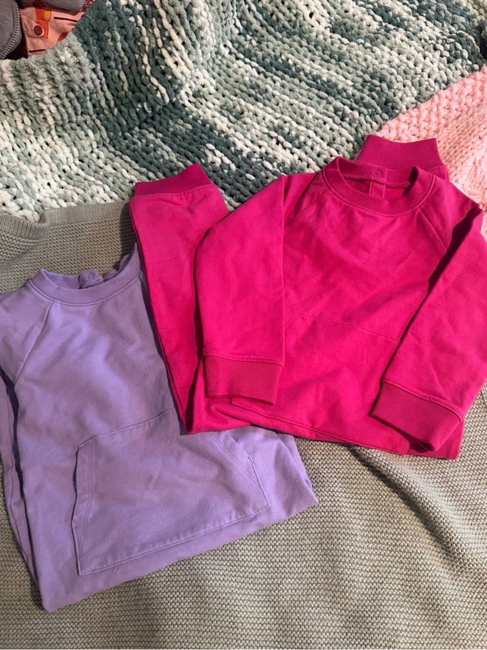 Kids Crewneck Sweatshirt Long Sleeve Button Onsies - Pink and Lavender